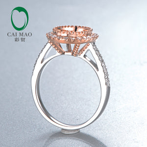 18K Rose and White Gold Oval Cut 7x9mm Engagement Wedding Diamond Semi Mount Ring Setting