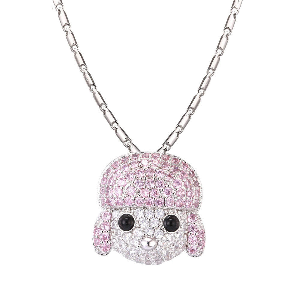 U7 Pink Cubic Zirconia Poodle Dog Pendant Necklace For Women Animal Je