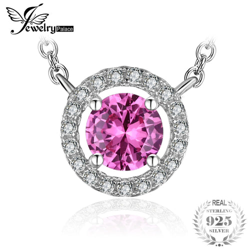 JewelryPalace Round 1.2ct Created Pink Sapphire 925 Sterling Silver Pendant Necklace 18 Inches Fine Jewelry For Women On Sale
