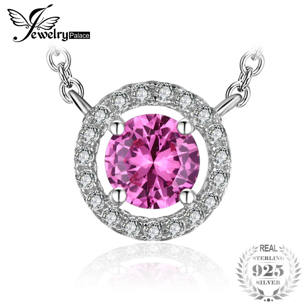 JewelryPalace Round 1.2ct Created Pink Sapphire 925 Sterling Silver Pendant Necklace 18 Inches Fine Jewelry For Women On Sale