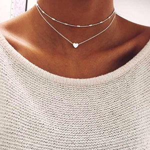 Silver Gold Color Love Heart Pendant Necklace Short Chain Layered Choker Necklace Women Statement Collar Jewelry Gift Bijoux