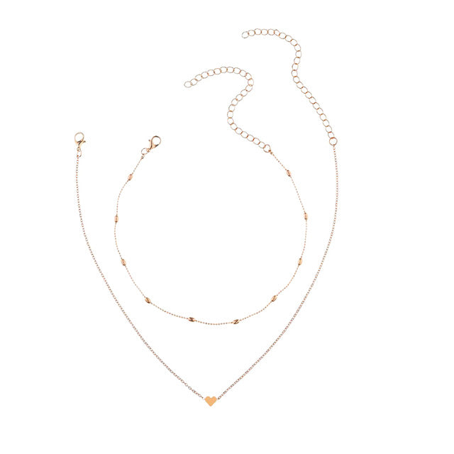 Silver Gold Color Love Heart Pendant Necklace Short Chain Layered Choker Necklace Women Statement Collar Jewelry Gift Bijoux