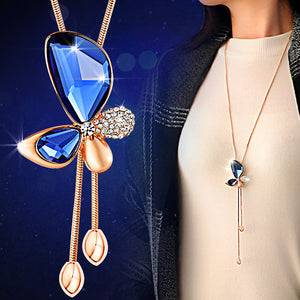 JAVRICK 1 PC Fashion Women Bowknot Pendant Necklace Rhinestone Butterfly Long Sweater Chain  4 Color