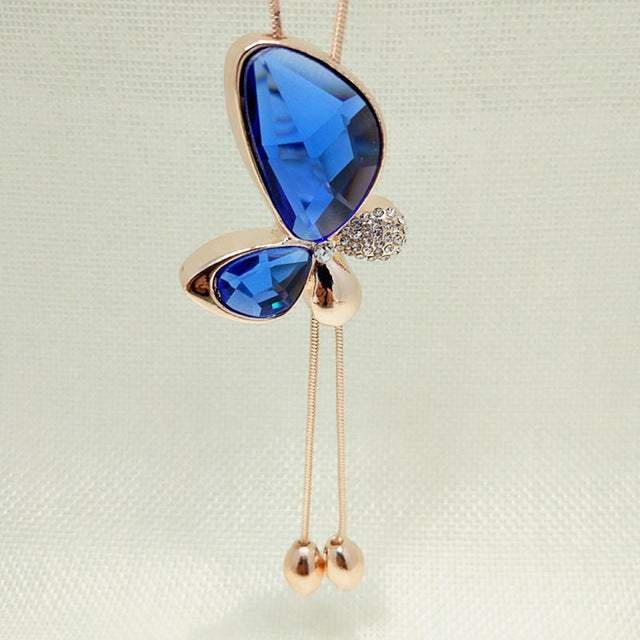 JAVRICK 1 PC Fashion Women Bowknot Pendant Necklace Rhinestone Butterfly Long Sweater Chain  4 Color