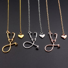 SC 3 Colors Rose Gold/Gold/Silver Stethoscope Lariat Heart Pendant Necklace Newest Nurse Medical Necklace Collares Bijoux Femme