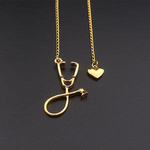 SC 3 Colors Rose Gold/Gold/Silver Stethoscope Lariat Heart Pendant Necklace Newest Nurse Medical Necklace Collares Bijoux Femme
