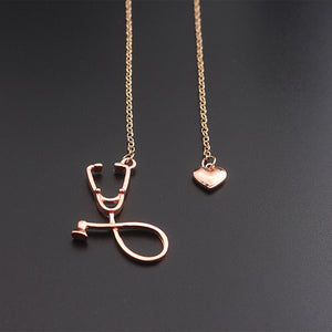 SC 3 Colors Rose Gold/Gold/Silver Stethoscope Lariat Heart Pendant Necklace Newest Nurse Medical Necklace Collares Bijoux Femme