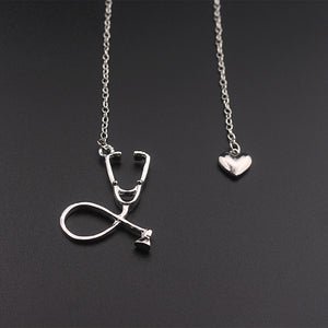 SC 3 Colors Rose Gold/Gold/Silver Stethoscope Lariat Heart Pendant Necklace Newest Nurse Medical Necklace Collares Bijoux Femme
