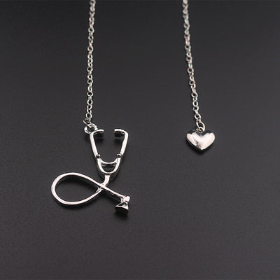 SC 3 Colors Rose Gold/Gold/Silver Stethoscope Lariat Heart Pendant Necklace Newest Nurse Medical Necklace Collares Bijoux Femme