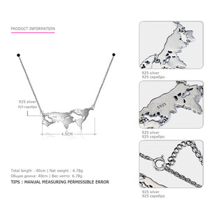 Tardoo Necklaces for Women Big pendants necklaces World Map 925 Sterling Silver Statement Necklaces Colar Lithuania Pingente