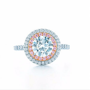 925 Sterling Silver ring Round-cut 2ct Diamond Pink 2 Surround Pave setting cz Wedding Band Rings For Women