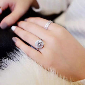 925 Sterling Silver ring Round-cut 2ct Diamond Pink 2 Surround Pave setting cz Wedding Band Rings For Women