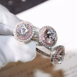 925 Sterling Silver ring Round-cut 2ct Diamond Pink 2 Surround Pave setting cz Wedding Band Rings For Women
