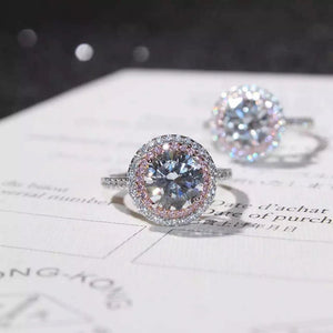 925 Sterling Silver ring Round-cut 2ct Diamond Pink 2 Surround Pave setting cz Wedding Band Rings For Women