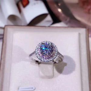925 Sterling Silver ring Round-cut 2ct Diamond Pink 2 Surround Pave setting cz Wedding Band Rings For Women