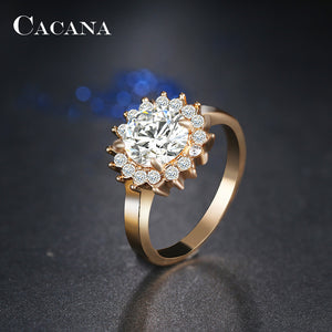 CACANA Cubic Zirconia Ring Sun flower Type Trendy Fashion Zinc Alloy Ring