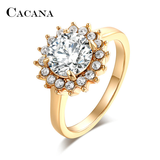 CACANA Cubic Zirconia Ring Sun flower Type Trendy Fashion Zinc Alloy Ring