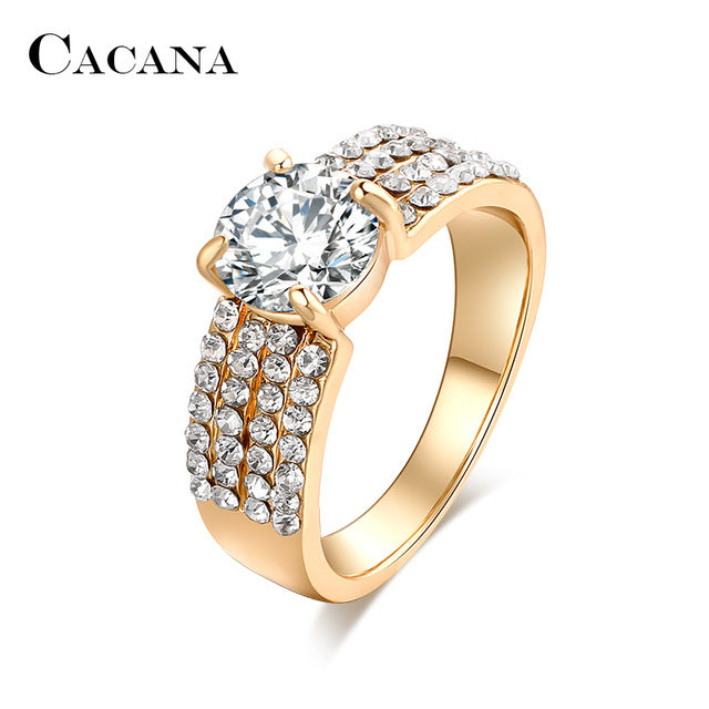 CACANA Four lines Cubic Zirconia Rings For Women Trendy Fashion Zinc Alloy Rings Jewelry Bijouterie Wholesale NO.R503