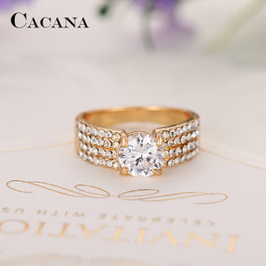 CACANA Four lines Cubic Zirconia Rings For Women Trendy Fashion Zinc Alloy Rings Jewelry Bijouterie Wholesale NO.R503