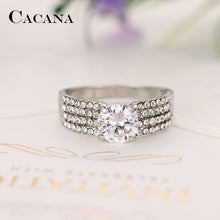 CACANA Four lines Cubic Zirconia Rings For Women Trendy Fashion Zinc Alloy Rings Jewelry Bijouterie Wholesale NO.R503