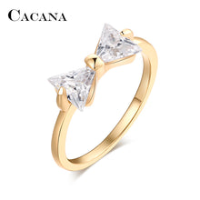 CACANA Cubic Zirconia Rings For Women Tied Bow Type Trendy Fashion Zinc Alloy Ring