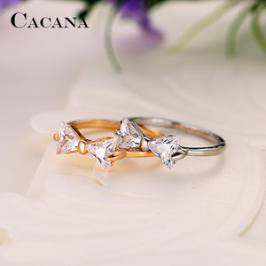 CACANA Cubic Zirconia Rings For Women Tied Bow Type Trendy Fashion Zinc Alloy Ring
