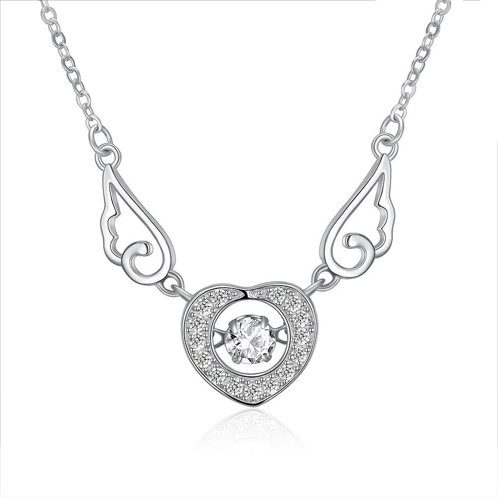 S925 Silver Necklace Heart Shaped Wings Necklace