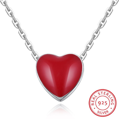 S925 Silver Necklace Red Love Heart Necklace Fashion Necklace