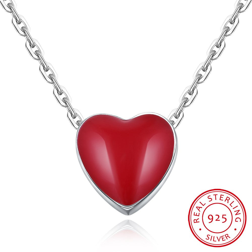 S925 Silver Necklace Red Love Heart Necklace Fashion Necklace