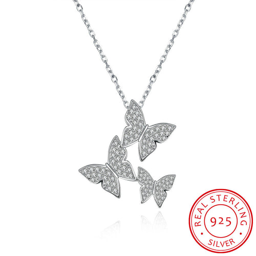 S925 Silver Necklace Three Butterfly Necklace