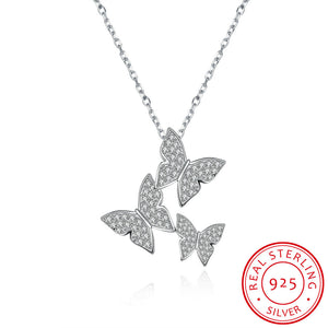 S925 Silver Necklace Three Butterfly Necklace