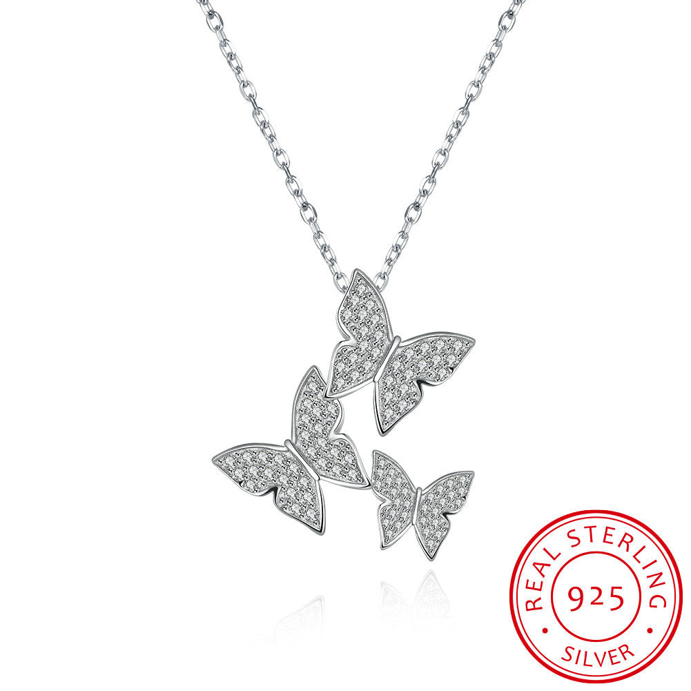 S925 Silver Necklace Three Butterfly Necklace
