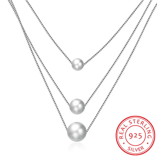 S925 Silver Necklace Three Pearl Necklace