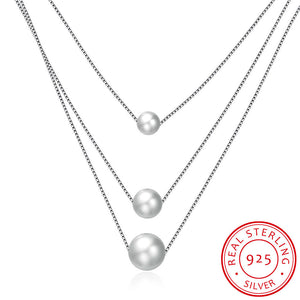 S925 Silver Necklace Three Pearl Necklace