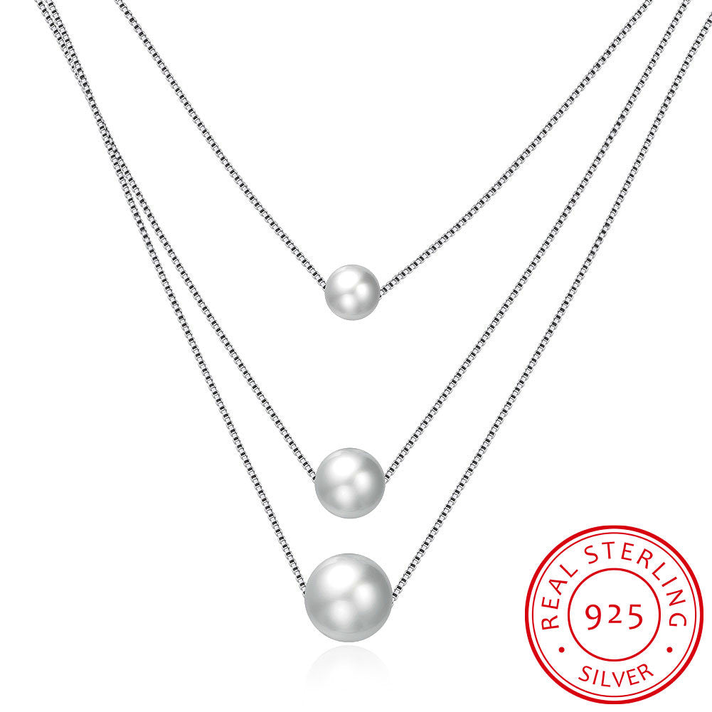 S925 Silver Necklace Three Pearl Necklace