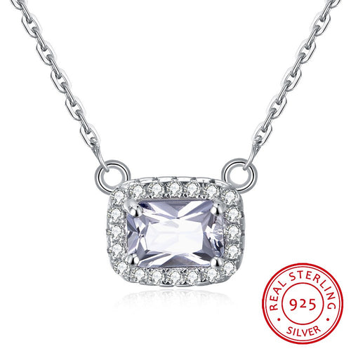 S925 Silver Necklace Korean Fashion Necklace Square Large Zircon Necklace