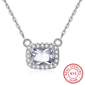 S925 Silver Necklace Korean Fashion Necklace Square Large Zircon Necklace