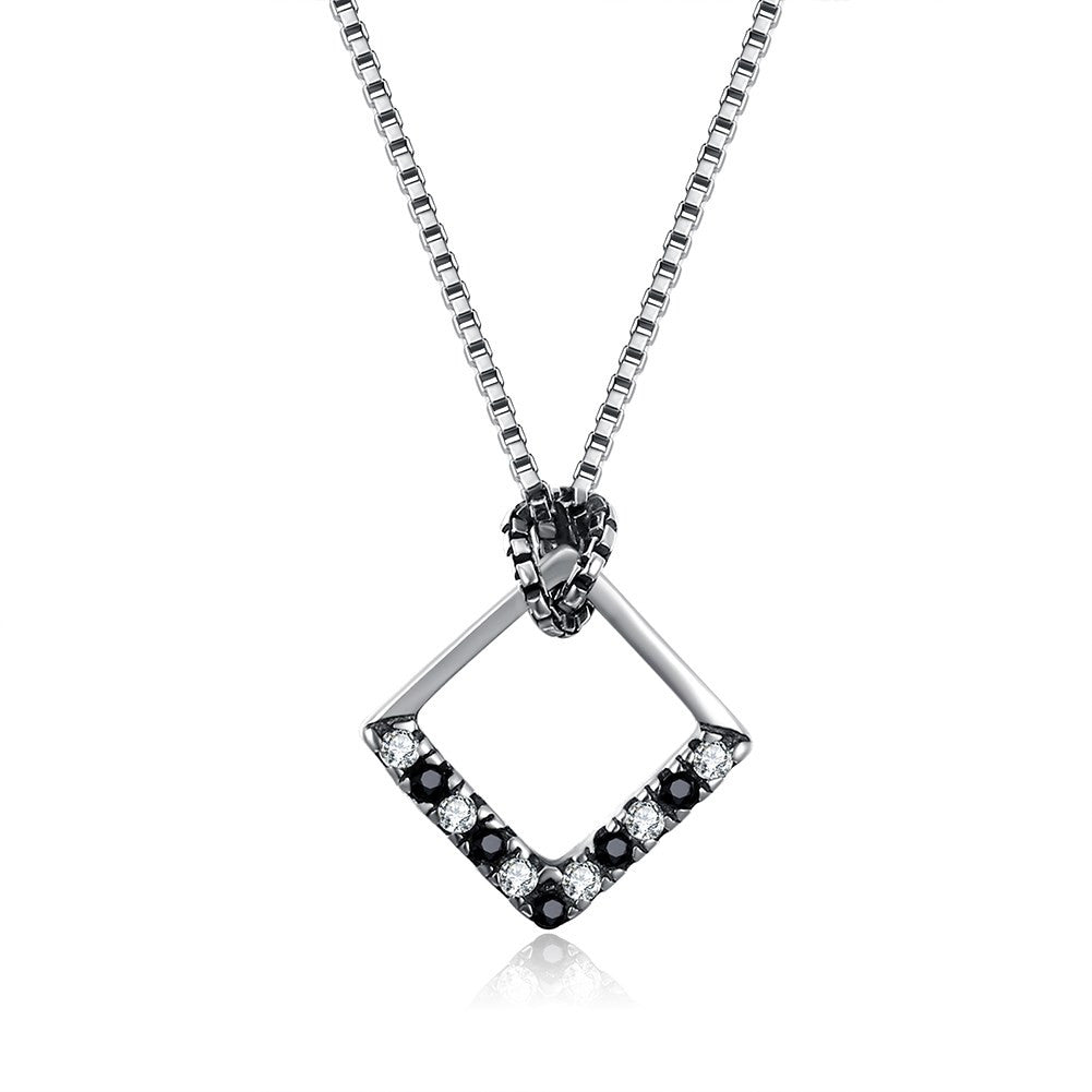 S925 Silver Necklace Retro Style Square Necklace