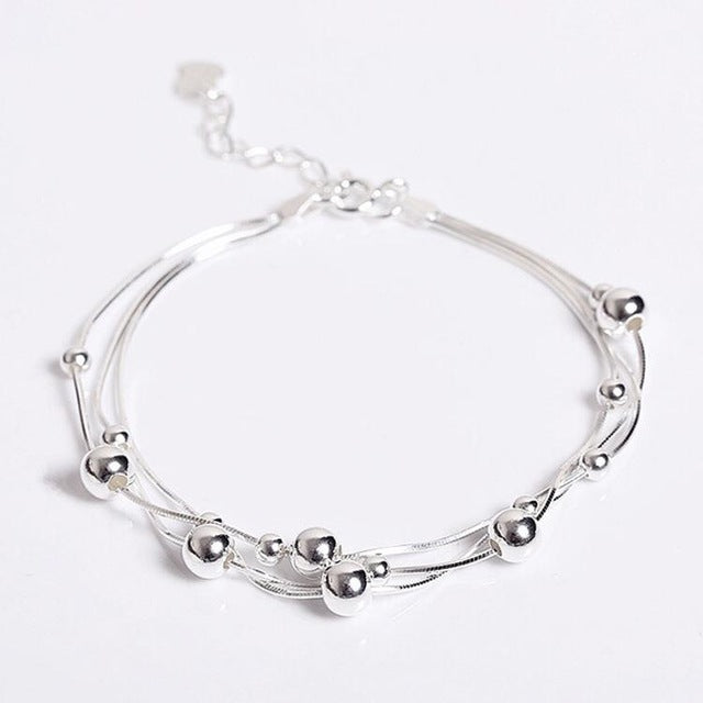 Flyleaf 925 Sterling Silver Multilayer Bead Chain Bracelets For Women Hypoallergenic Girl Sterling-silver-jewelry