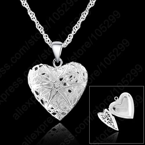 JEXXI One PC Frame Case Picture Necklace 925 Sterling Silver Jewelry Heart Pendant Necklaces +18 inches Singapore Chain