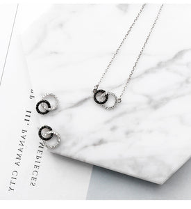 925 Sterling Silver Simple Design Double Round Pendant Necklace For Women Casual Style Lady Cubic Zirconia Diamonds Jewelry