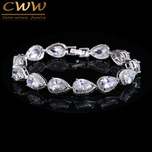 CWWZircons 2018 Fashion Womens Accessories Luxury Cubic Zirconia Water Drop CZ Stone Bracelet Bridal Wedding Jewelry Gift CB135