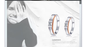 LASAMERO Rings for Men and Women 0.07CT Round Cut Natural Diamond Ring Couple Rings 18k  two tone Gold Engagement Wedding Ring