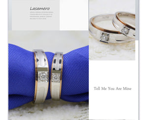 LASAMERO Rings for Men and Women 0.07CT Round Cut Natural Diamond Ring Couple Rings 18k  two tone Gold Engagement Wedding Ring