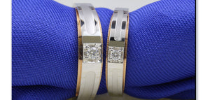 LASAMERO Rings for Men and Women 0.07CT Round Cut Natural Diamond Ring Couple Rings 18k  two tone Gold Engagement Wedding Ring
